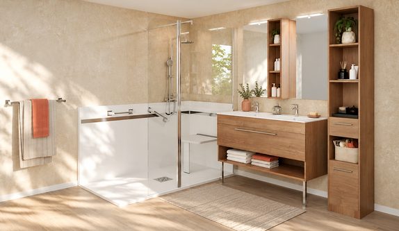 Douche sécurisée IdealDouche avec siège et barres d'appui