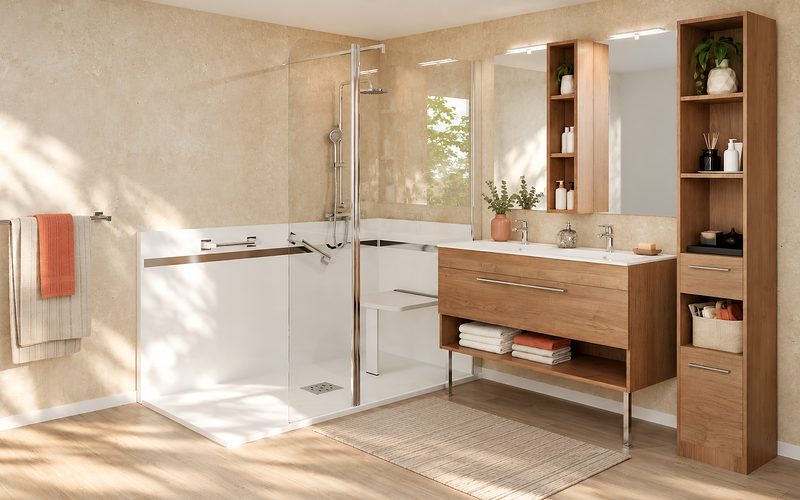 Douche sécurisée avec siège, à la place d’une baignoire