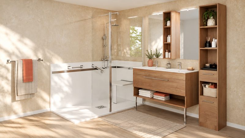 Douche sécurisée Noveom avec siège relevable