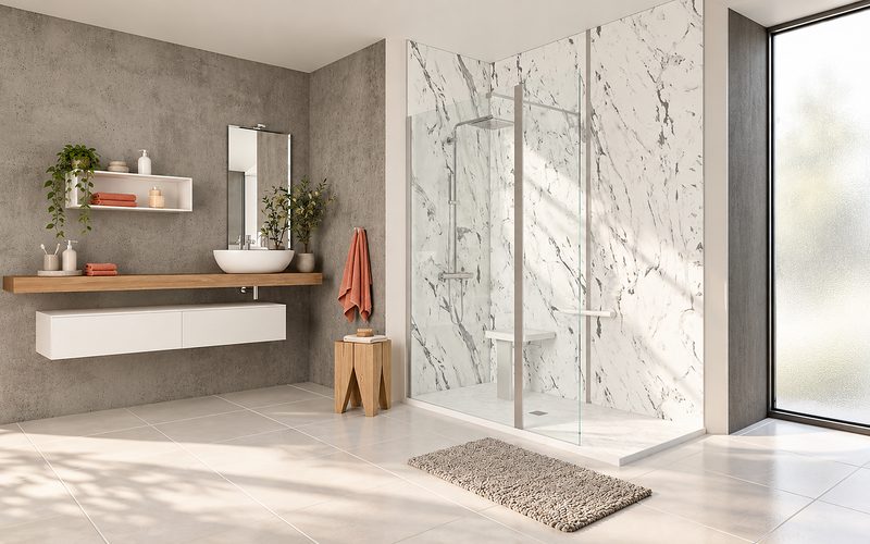 Douche sécurisée Noveom avec siège relevable