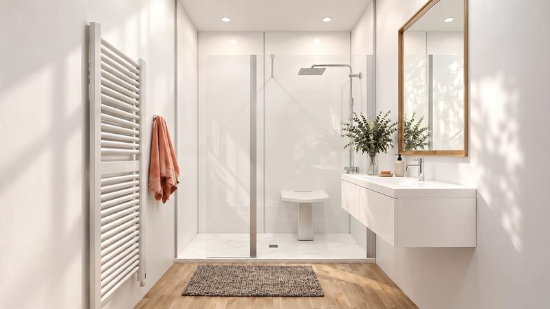 Douche sécurisée dans une salle de bains lumineuse