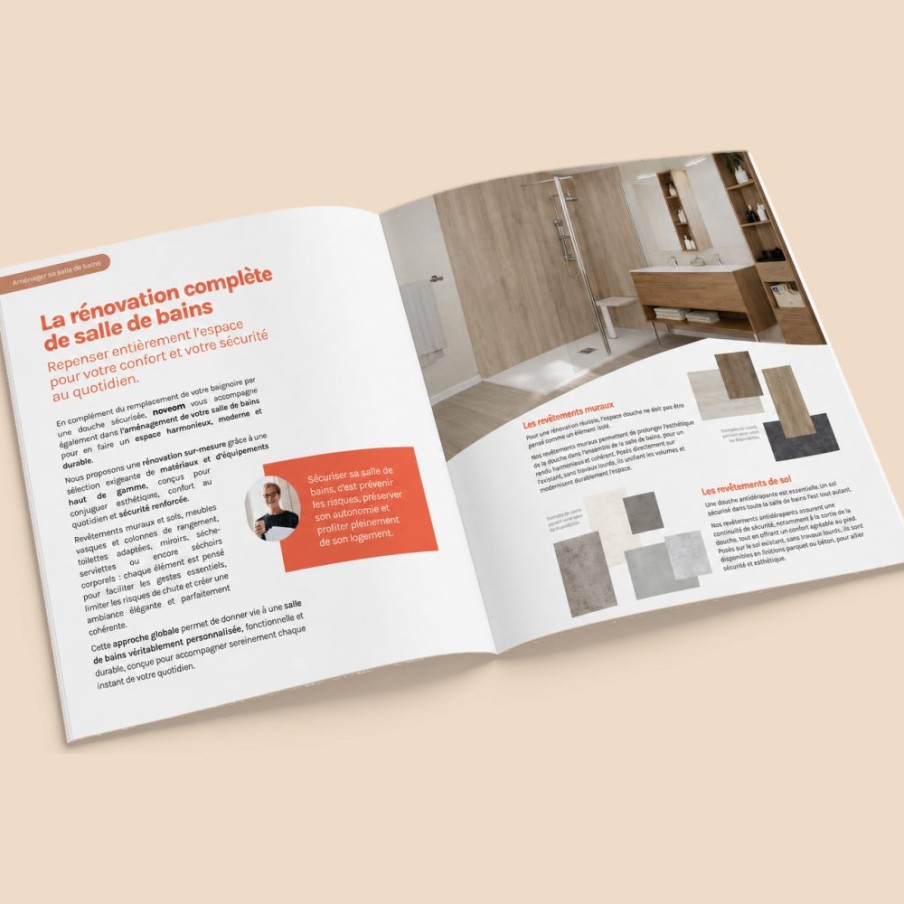 Brochure Noveom ouverte sur la rénovation de salle de bains